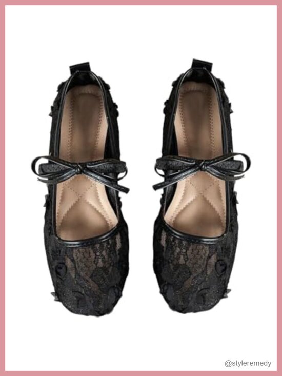 Shoes - Women's Lace Mesh Ballet Flats Bowknot Maryjane Slip-On Shoes